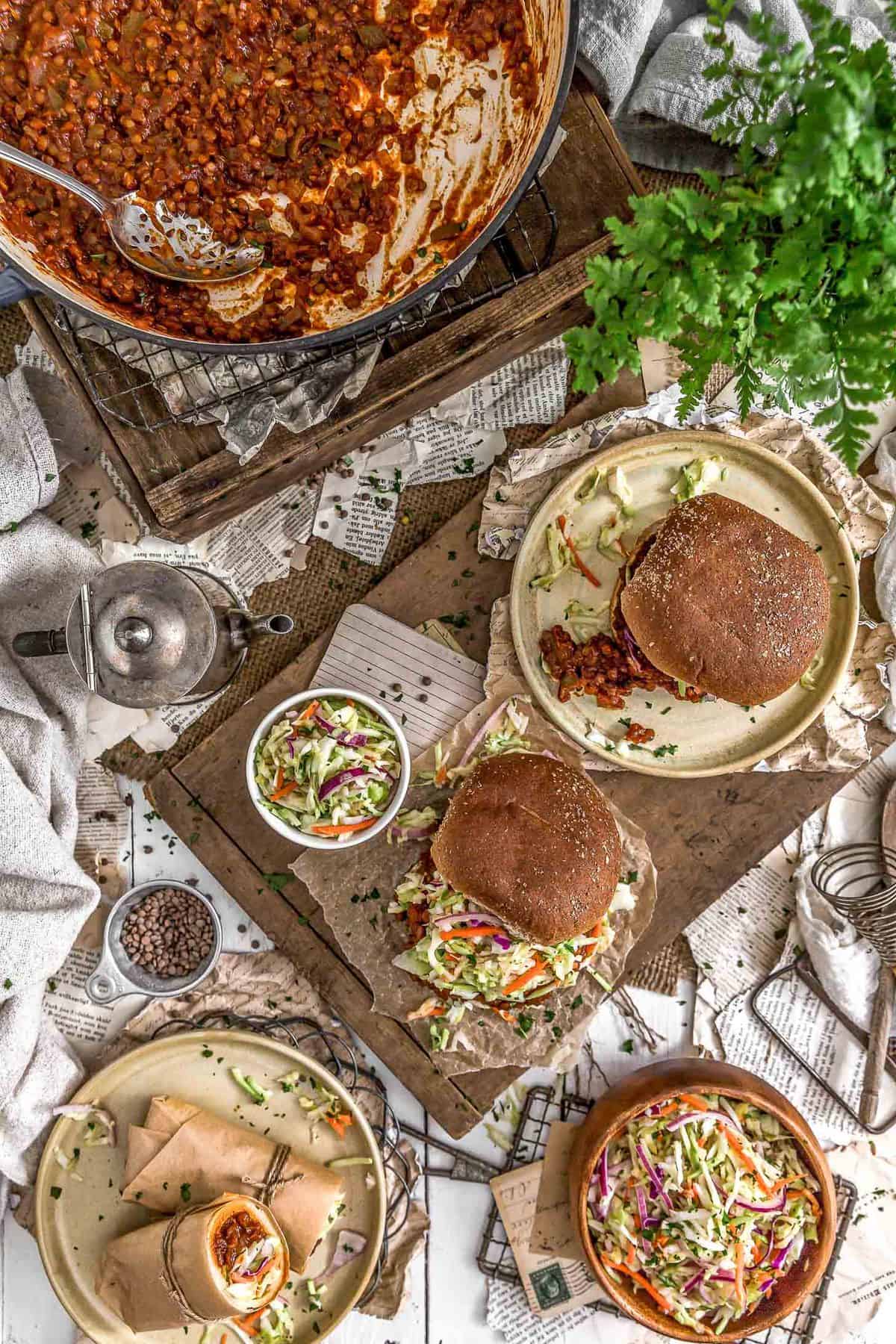 Tablescape of Vegan BBQ Lentil Sloppy Joes