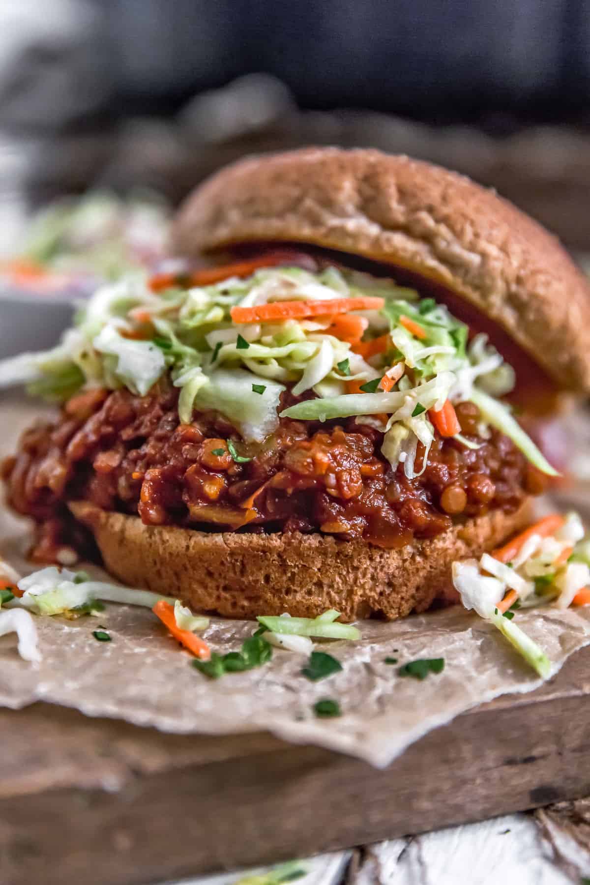 Close up of Vegan BBQ Lentil Sloppy Joes